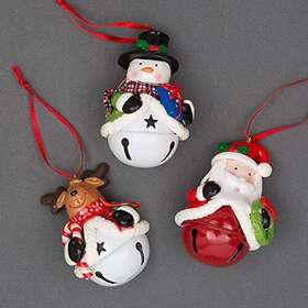 115600 Gifts 4 All Occasions Ltd Christmas Tree Hanging Decorations Santa Snowman Reindeer 12pcs Jingle Bells