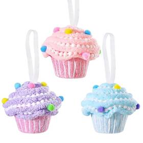 Ph-sdmk3 Gihoo Christmas Cupcake Hanging Ornaments 3pcs Pastel Macaron Sweet Woolen