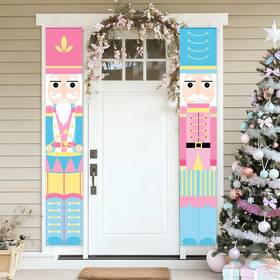 Ayo-gilprop-3384 Gilprop 2 Pcs Nutcracker Christmas Porch Banner Decorations Pink Pastel Color