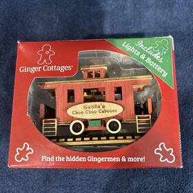 80030 Ginger Cottages Santas Caboose Train Illuminated Wood Christmas Ornament
