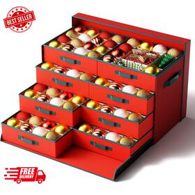 Os01 Gintong Uwak Extra Large Christmas Ornament Storage Box With Adjustable Dividers Red