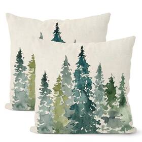 23073102 Giopamgo Christmas Pillow Covers 18x18 Set Of 2 Green Watercolor Tree Decor