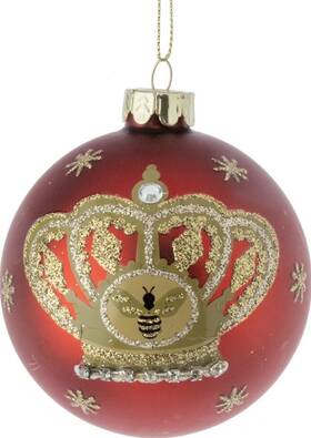 00585 Gisela Graham Red Crown Bee Glass Christmas Ornament Holiday Decor