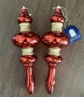 Gki Bethlehem 795919047917 Shatterproof Finial Christmas Ornaments Large 14 Inch Red Gold Hanging Set Of 2