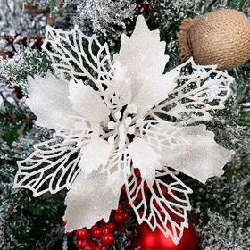 Yzh16 Gl-turelifes Pack Of 12 Glitter Artificial Poinsettia Flowers Christmas Wreat