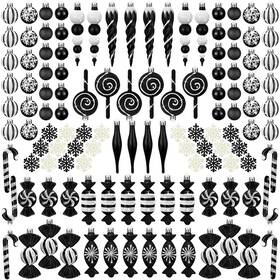 Zee-glimin-298 Glimin 120 Pcs Christmas Tree Ornaments Black And White Ball Bulk Snowflake