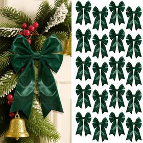Gee-glitinsel-1057 Glitinsel 20 Pcs Green Velvet Bows For Christmas Tree 5 X 7 Inch Premade