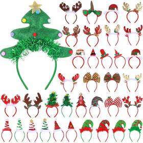 Gee-glitinsel-108 Glitinsel 36 Pcs Christmas Headbands With Assorted Design Reindeer Antlers Holiday Head
