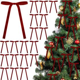 Gee-glitinsel-30 Glitinsel 24 Pcs Velvet Bows Christmas Tree Ornaments Vintage Ribbon For
