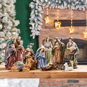 Glitzhome 12pcs 15.5inch.h Christmas Hand-painted Resin Nativity Figurines Set Decor
