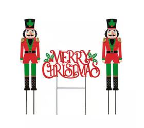 2010200054 Glitzhome 32 Inch H Metal Nutcracker Christmas Yard Decor Merry Stake
