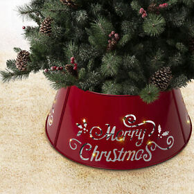 Glitzhome 26inch.l Merry Christmas Diecut Iron Tree Collar Led Light Skirt