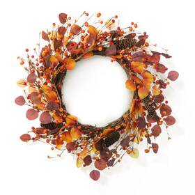Glitzhome 313107546556 22 Inch D Fall Eucalyptus Berry Artificial Christmas Wreath