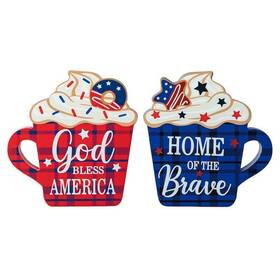 Glitzhome 926783214219 5.5 Inch H Patriotic / Americana Christmas Wooden Coffee Cup Table Decor Set Of 2