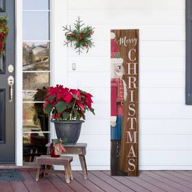 Glitzhome 941327108021 Wooden Welcome Sign For Front Door Porch Farmhouse Christmas Wall Hanging Nut