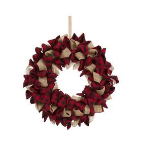 Glitzhome 941327196875 Christmas Plaid Fabric Wreath Front Door Hanging Welcome Decoration 19 Inch D