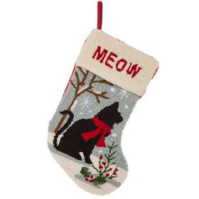 Glitzhome 952658840283 19 Inch H Cat Christmas Stocking Oversize Handmade Hooked Xmas Fireplace Hanging