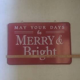 Glitzhome 952658872192 Enameled Metal Wall Sign Red Christmas May Your Days Be Merry And Bright 27 Inch X18
