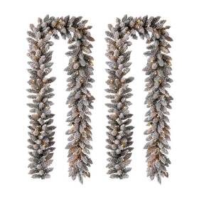 Gh2016000014 Glitzhome 2-pack 9 Ft. Pre-lit Snow Flocked Artificial Christmas Garland With Warm White