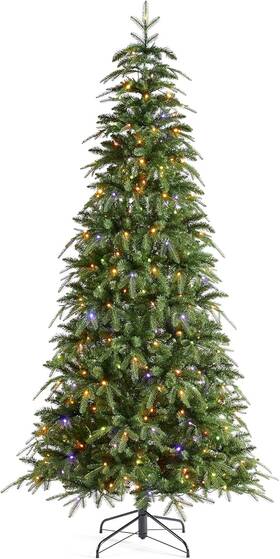 Gh60882-1 Glitzhome 7.5ft Pre-lit Slim Artificial Christmas Tree Green Fir Holiday 400 Led