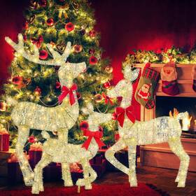 Global Phoenix 717971910916 3 Pieces 2d Lighted Christmas Deer Family Set Indoor Outdoor Light Up