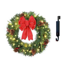 Glowing Petals 850055303522 Solar Christmas Wreath Pre-lit 50 Led Artificial Outdoor Front D
