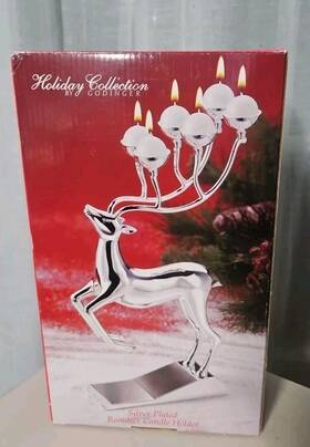 Godinger 028199016848 Silver Plated Christmas Reindeer Deer Antler 6 Ball Candle Holder 12 Inch