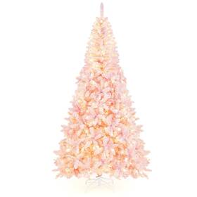Gvlv450 Goplus Gvlv450/45f 7.5ft Pink Pre-lit Christmas Tree Hinged Artificial Snow Flocked Xmas