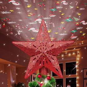 Sl-mt4wxxp-a Gorgou Christmas Tree Topper Lighted With 6 Projected Patterns -christmas Star Red