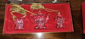 Gorham 070357461403 Christmas Lady Anne 3pc Tea Set Holiday Ornaments Full Lead Crystal 829
