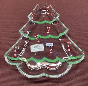 Gorham 070357467672 New Without Box Crystal Hand Painted Winter Follies Christmas Tree Snack Dish
