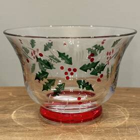 Gorham 070357493107 Set Of 2 Crystal Handpainted Christmas Candy Dish Festive Holly New