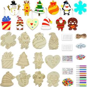 Gcg3956 Gosuoa 60pcs Wooden Christmas Ornaments To Paint 12 Style Diy Colourful
