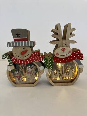 Gouraml 667977669397 Snowman Reindeer Christmas Wooden Decorations Led Lights Up
