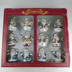 663612-1 Grandeur Noel 12 Pc Ceramic Ornament Set Santa Claus Luster #663612-1 Christmas
