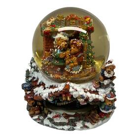 80189 Grandeur Noel Musical Water Globe Revolving Scene With Bears Christmas Collectible
