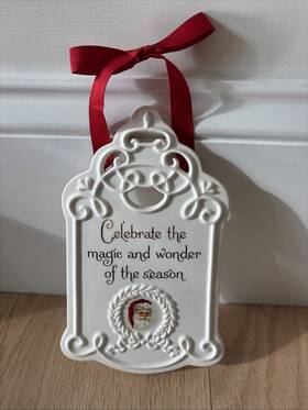 Grasslands Road 048419850199 Grassland Christmas Plaque White 7.25 Inch Santa Wall / Door Hanging