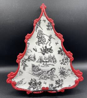 444885 Grasslands Road Christmas Tree Plate/ Tray/platter Red And Black 12.5 X 11 Inch