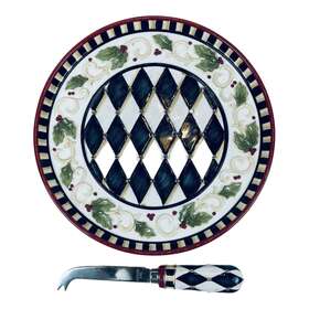 454128 Grasslands Road Happy Holly Days Christmas Serving Platter With Knife Harlequin