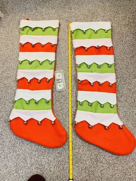 Greenbriar 639277606754 2 Felt Christmas Stockings/card Holder 37 Inch /14 Bells Pockets Extra Large
