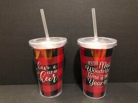 296375 Greenbrier Most Wonderful Time / Cup Of Cheer-christmas 16oz Tumbler W Lid And Straw