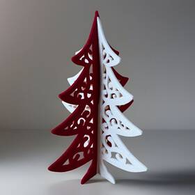 Greenbrier 639277870117 10 Inch Christmas House Tree Red White Winter Decor 3d Flat Felt Tabletop Decoration