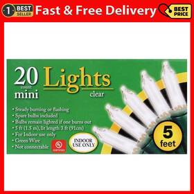Guga1 Greenbrier Holiday 5 Ft Christmas Mini Lights 20 Green Wire Clear