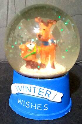 Greenbrier International 639277148353 Winter Wishers Christmas Snow Small Globe Reindeer Squirrel Blue Base Sparks 3 Inch