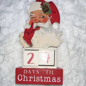 042023 Greenbrier International Inc. Vintage Style Santa Countdown Block Calendar Days Til Christmas Wooden Holiday
