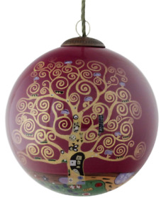 Ogkl2071 Gustav Klimt Foottree Of Life Burgundyfoot Hand Painted Glass Christmas Ornament