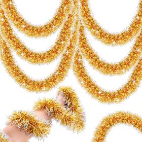 Gutakzio 073223144914 50 Ft Gold White Tinsel Garlands Christmas Tree Decorations Thick Thin Metal