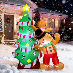 Gvdv Gd-t30 8ft Inflatable Christmas Tree With Gingerbread Man Clearance Giant Outdoor Ch