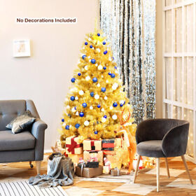 Gym06132 Gymax 6ft Tinsel Christmas Tree Artificial Hinged With Metal Stand Champagne Gold