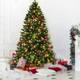 Gym05949 Gymax 7.5ft Pre-lit Christmas Tree Hinged Artificial With Metal Stand Led